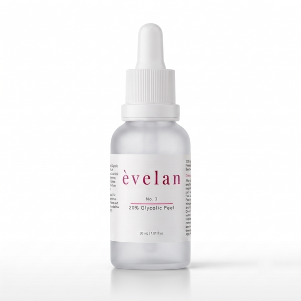 20% Glycolic Acid Peel Exfoliating Serum 30ml bottle by èvelan skincare